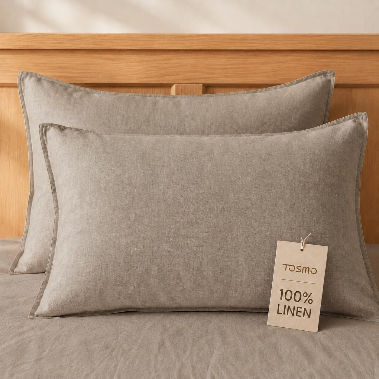 TOSMO 100% Linen Pillowcase King Size, Set of 2, Stone Washed Pillowcases Envelope Closure, Soft and Durable Pillow Cases, 20" X 40", Taupe