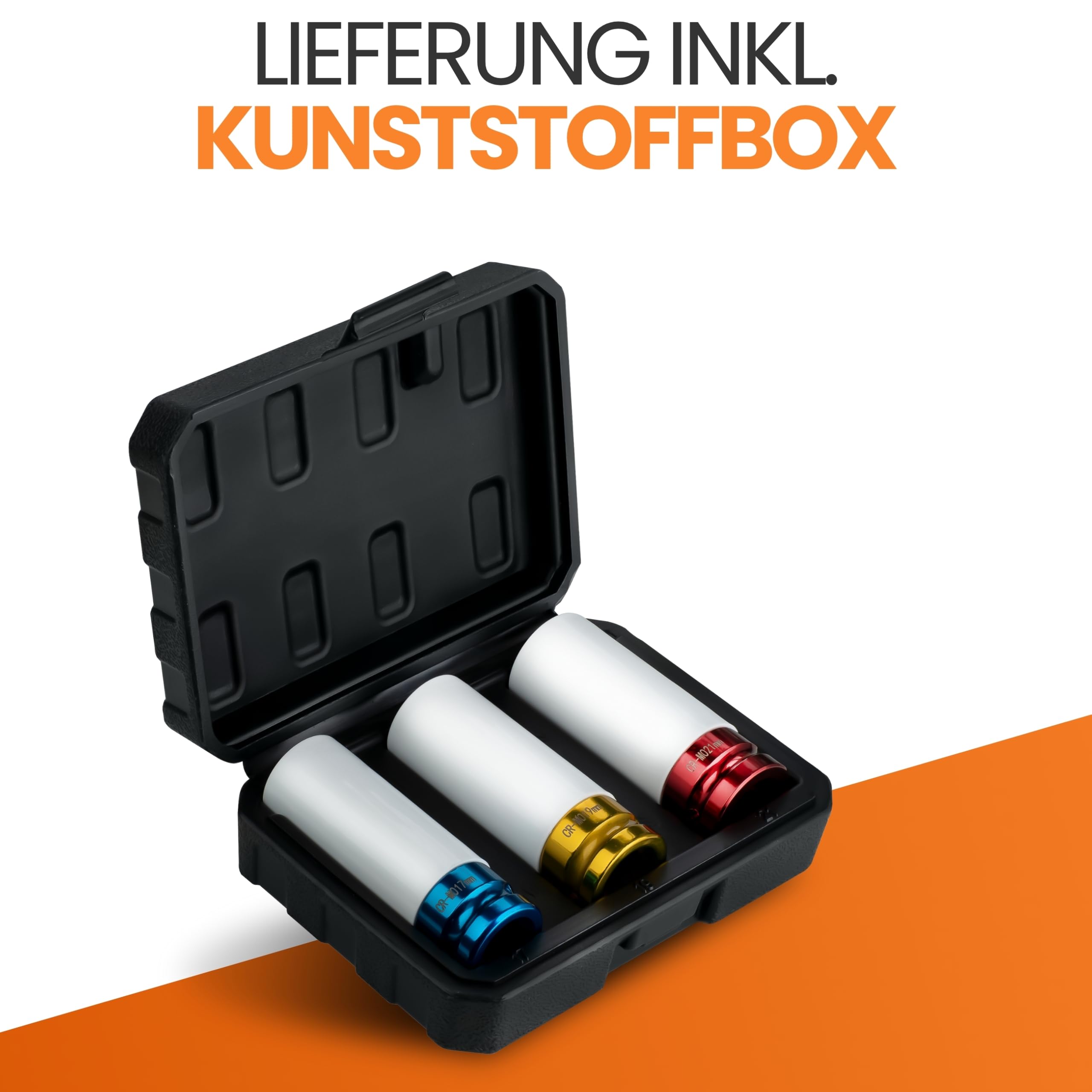 bonsport Teleskop Radmutternschlüssel Auto 17/19mm - Inkl. 3er-Set Felgenüsse & 8er-Set Reifenmarkierer - Radschlüssel ausziehbar - 1/2 Zoll Radschraubenschlüssel