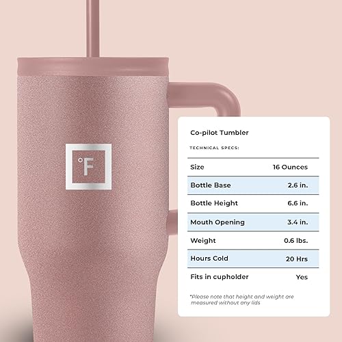 Miniatura 12 de IRON °FLASK Co-Pilot Taza térmica con popote y tapas abatibles, botella con asa para bebidas calientes o frías, a prueba de fugas, para agua o café