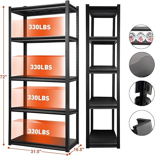 Miniatura 2 de PACHIRA E-Commerce Estantería de garaje de 72 pulgadas, estantes de almacenamiento de metal de 5 niveles, estante de cocina ajustable, estanterías