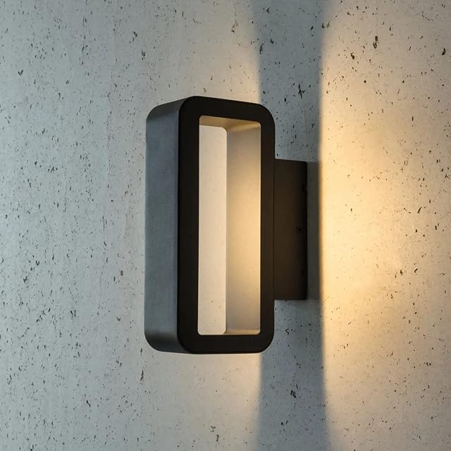 HLFVLITE LED Outside Wall Light, Aluminum Up/Down Outdoor Wall Light, IP54 Waterproof Garden Decor Lamp for Porch, Balcony, Patio, Garage, 800LM 3000K Warm White, Anthracite Gray