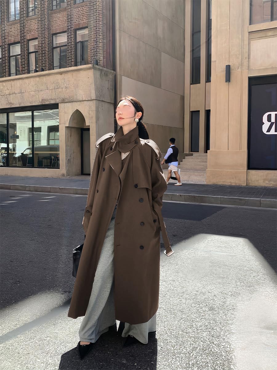utcoco Womens 2025 Fashion Double Breasted Long Trench Coat Windproof Classic Lapel Overcoat with Belt