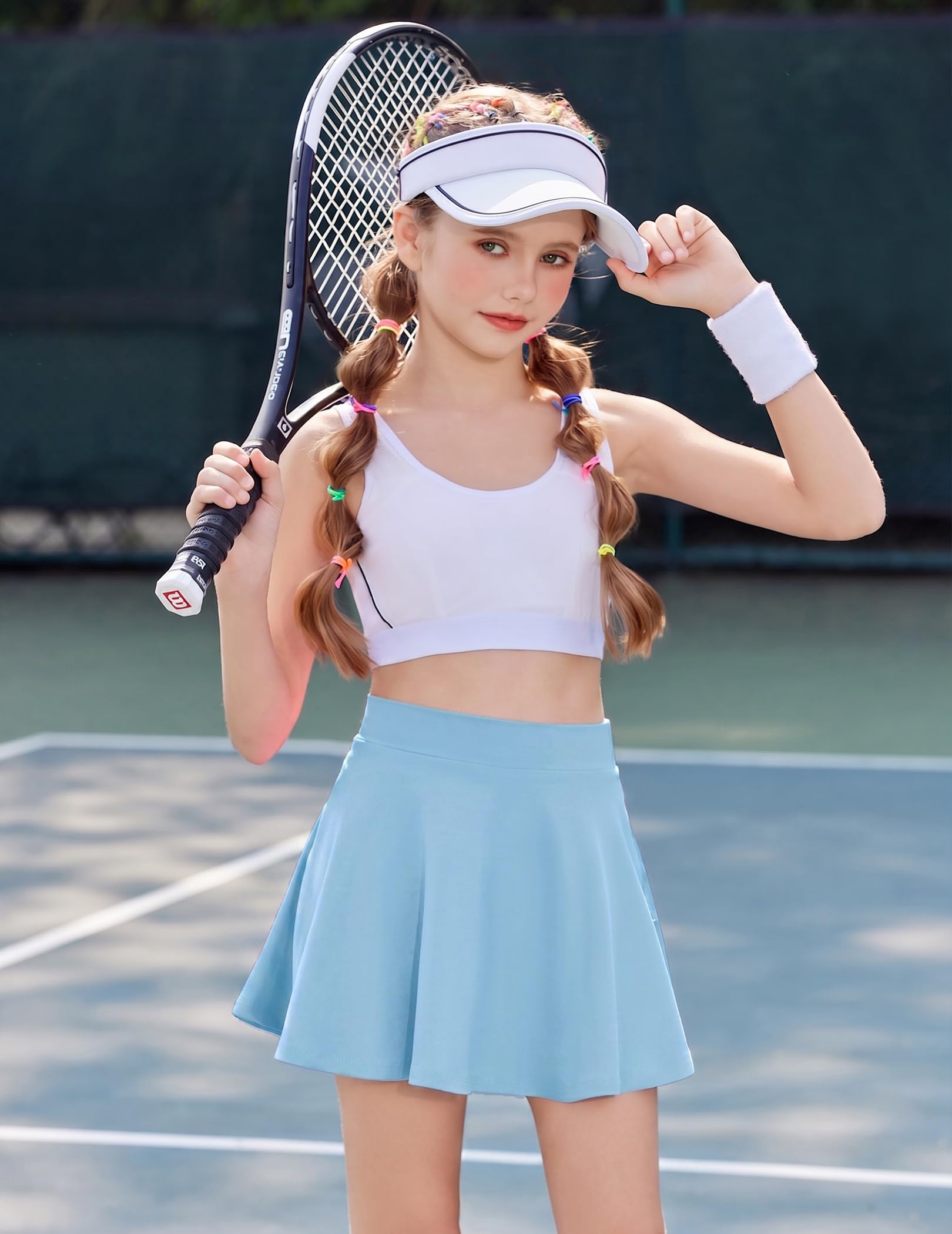 Arshiner Jupe de tennis pour fille avec pantalon - Taille haute - Jupe de sport - Ligne A - Jupe plissée - Jupe de pom-pom girl avec poches - 6-15 ans - 3