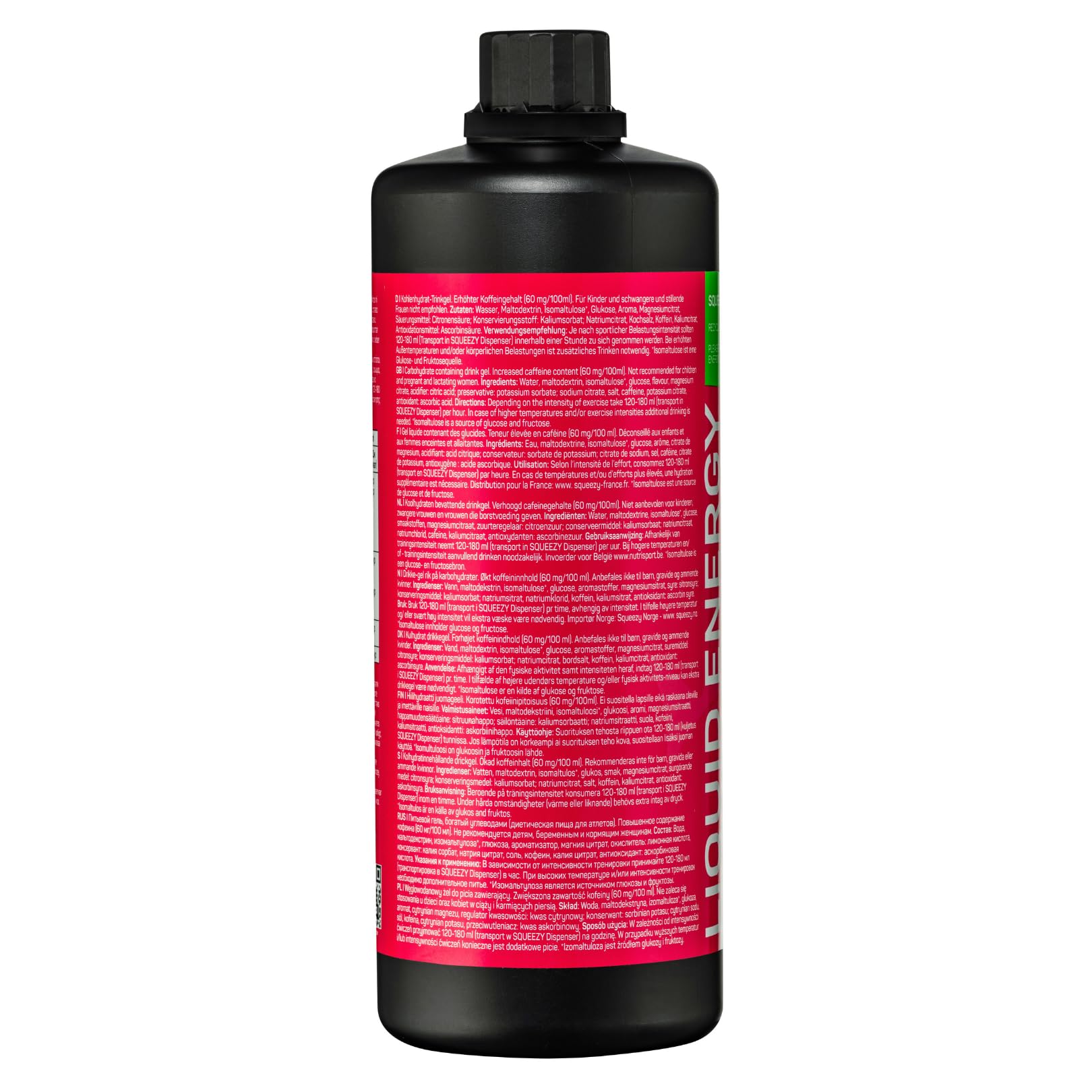 Squeezy Liquid Energy Refiller (Zitrone+Koffein) 1000 ml - Sport Energy Gel mit erhöhtem Wasseranteil für schnelle & dauerhafte Energie bei maximaler Verträglichkeit - ohne Nachtrinken