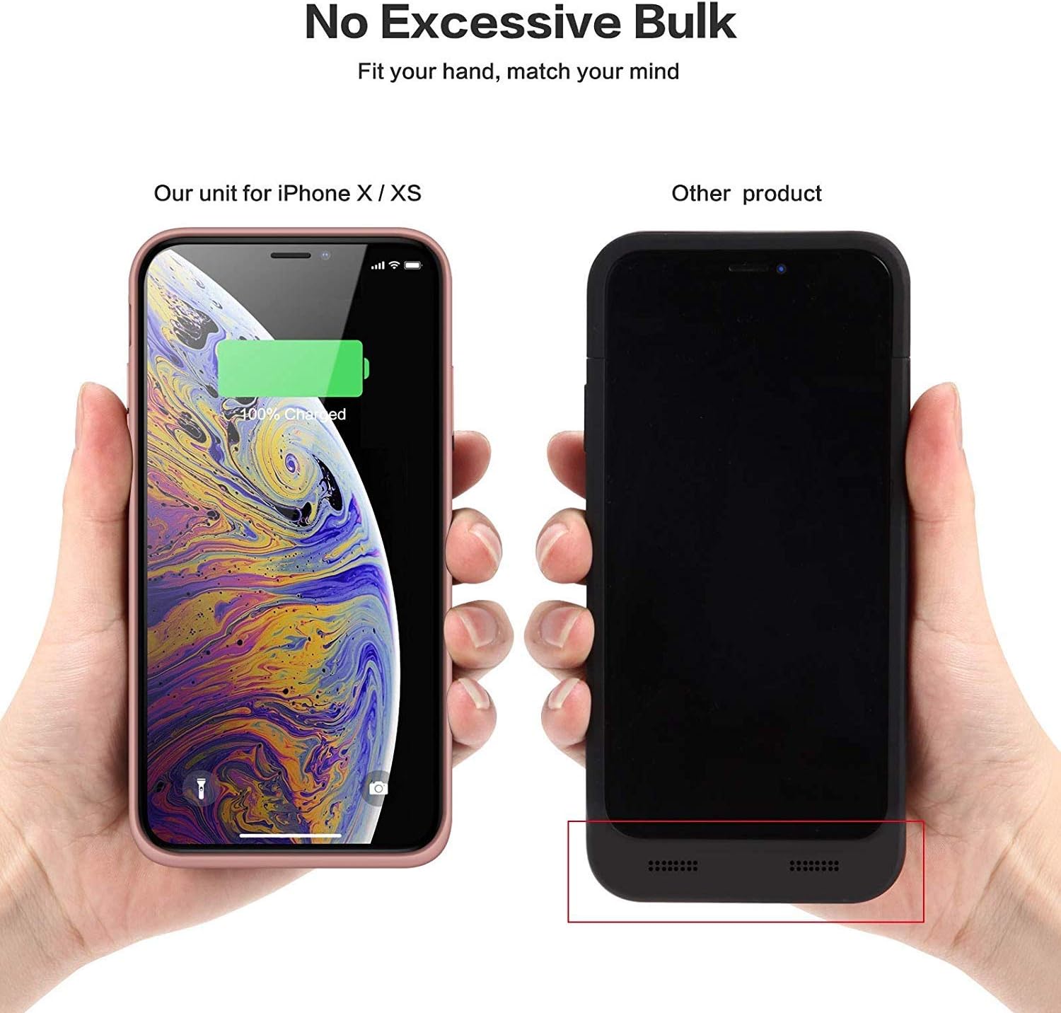 Battery Case for iPhone Xs/X/10 Upgraded 6500mAh Protective Rechargeable Charging Case for iPhone X Extended Battery Pack for iPhone Xs Portable Charger Case Backup Cover (5.8 inch) (Rose Gold)