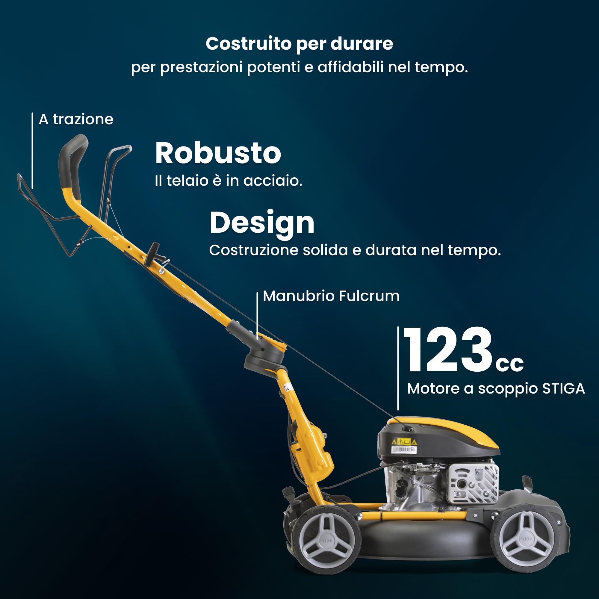 STIGA Multiclip 547 S Tagliaerba a Scoppio, 123 cc, 45 cm – Mulching Integrato, Manubrio Fulcrum Regol. – Prati