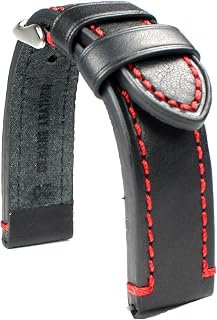 Sulla Catalonia - Correa de reloj para hombre (piel, 20 mm, costuras rojas), color negro, 20mm x 125mm, Cuero