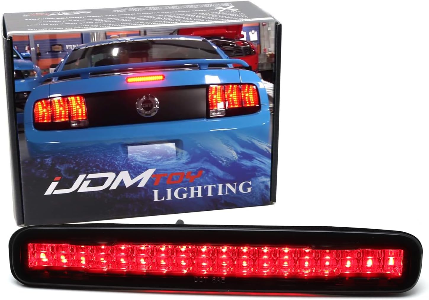iJDMTOY Smoked Lens Chrome Reflector Full LED 3rd Brake Light Compatible With 2005-2009 Ford Mustang, Powered by 16 Super Bright Red LED Emitters