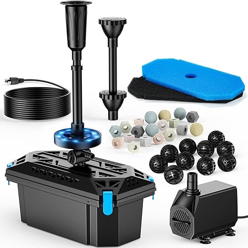 Miniatura 11 de POPOSOAP Juego de fuente de filtro de estanque con bomba, Juego de filtro de estanque de 660GPH con bomba de estanque de 40W y fuente, Filtros