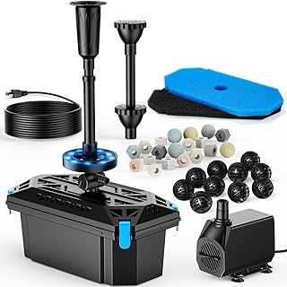POPOSOAP RGB Pond Filter with Pump Fountain Kits, 660GPH Pond Filter Box...