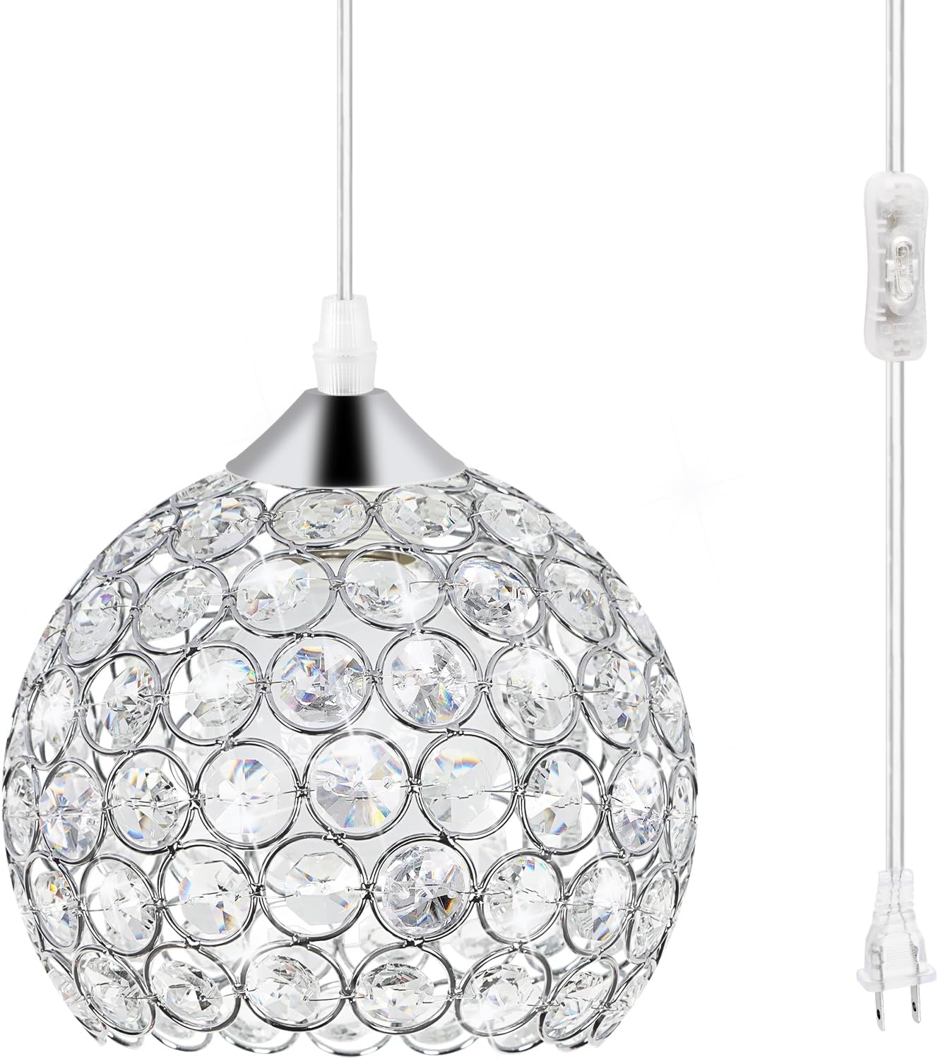 TISLYCO Plug-in Crystal Chandelier Lighting with Long Cord 13.12ft and On/Off Switch, Hanging Pendant Lights with Plug in Cord for Kitchen Island Bedroom Dining Room