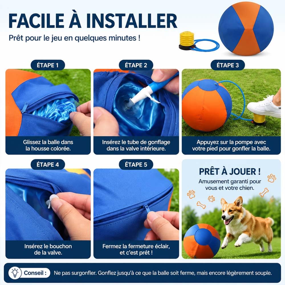 Générique Navea Balle GéAnte pour Chien,Balle De Troupeau pour Chien,Gros Ballon Pourchien,pour Chiot Et Adulte, Petites Moyennes Grandes Races, IntéRieur Maison (Bleu et Orange,45CM)