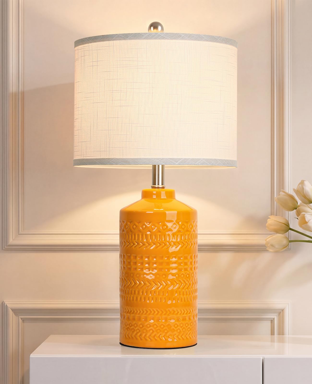 Photo 1 of JUNNAI Orange Ceramic Table Lamp