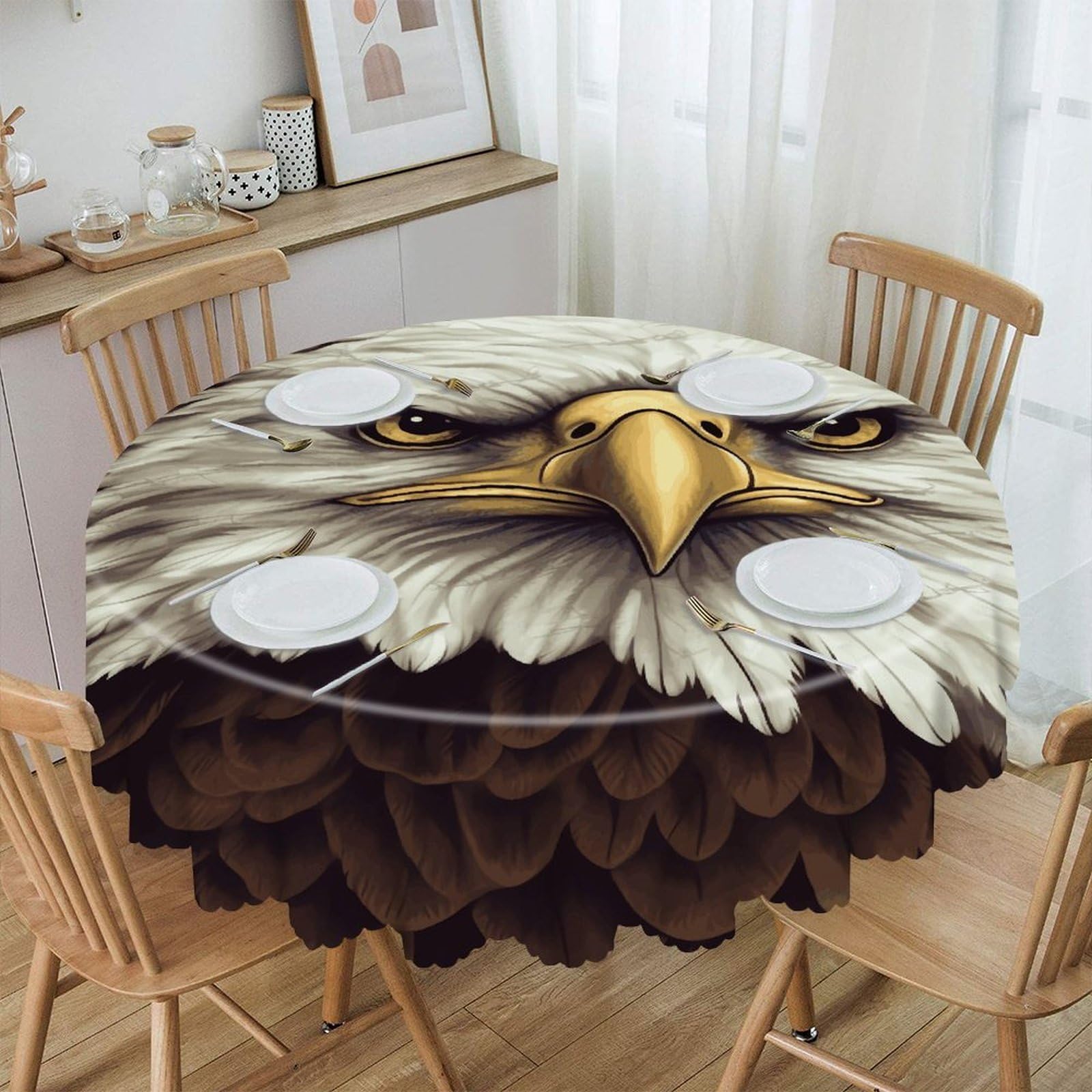 VstaDank 60 Inch Round Bald Eagle Tablecloth Polyester Waterproof Wrinkle Free Table Cloth Spillproof Washable Table Cover Colorful Tablecover Decor for Home Kitchen Dining Party