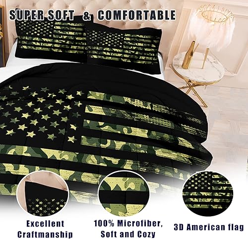 Miniatura 2 de NINENINE Juego de ropa de cama de edredón de bandera estadounidense tamaño matrimonial para niños y adolescentes, juego de ropa de cama con patrón