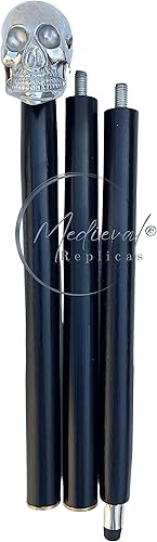 Miniatura 5 de Medieval Replicas Bastón de madera  Calavera niquelado mango de latón plateado  Bastón decorativo de madera, el mejor regalo para hombres y mujeres