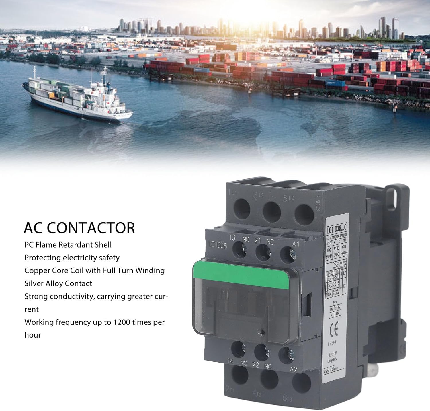 AC or 38A 380V Industrial Grade High Performance Copper Core Coil Silver Alloy Strong Conductivity Electric or for Industrial Control Mining Enterprises Electrified Railways (AC110V Coil Voltage)