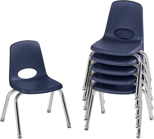 Miniatura 37 de FDP 10360-BL - Silla escolar apilable de 12 pulgadas, asiento apilable para estudiantes con patas de acero cromado y deslizadores giratorios de Azul