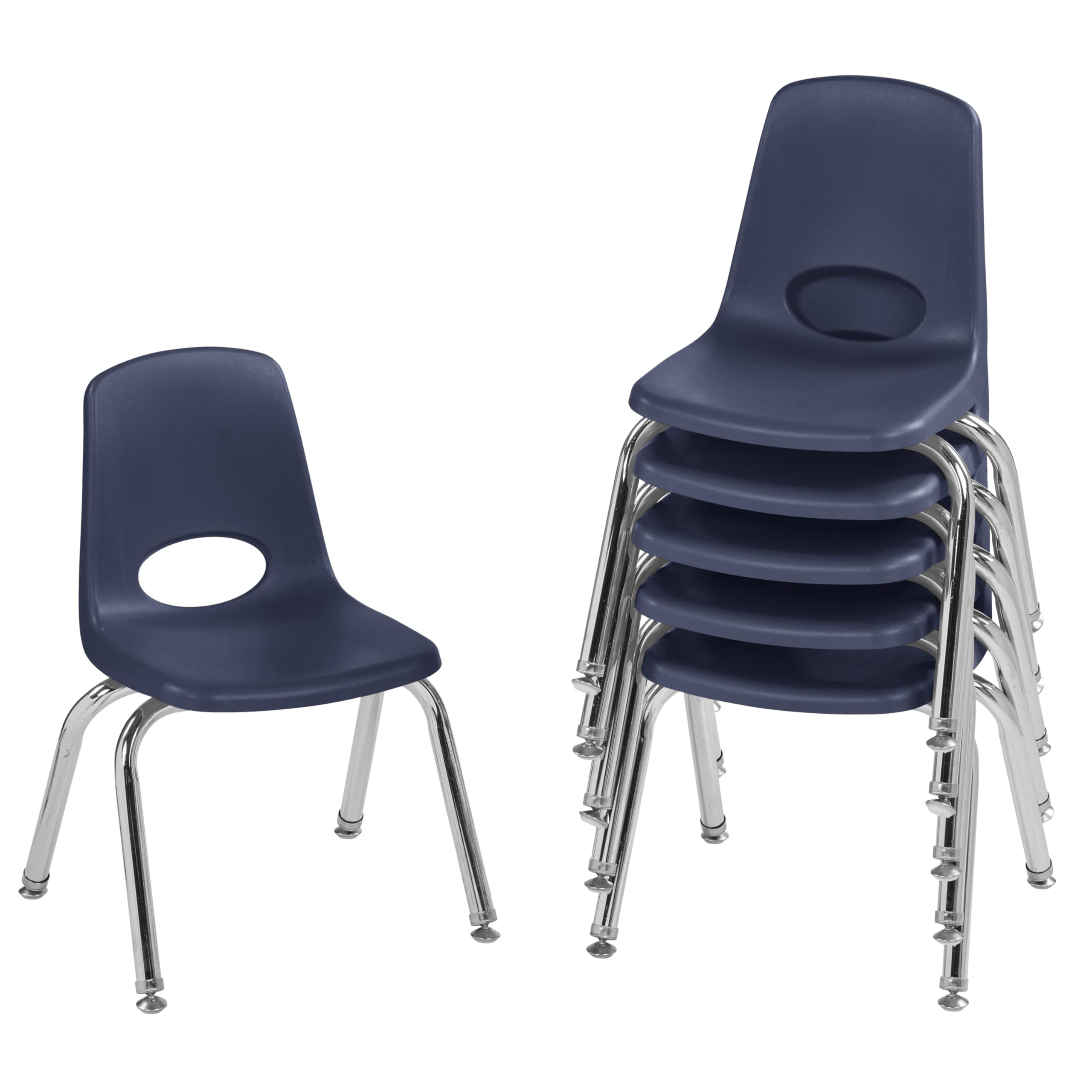 FDP 12" School Stack Chair with Swivel Glides, Navy, 6-Pack, 10360-NV