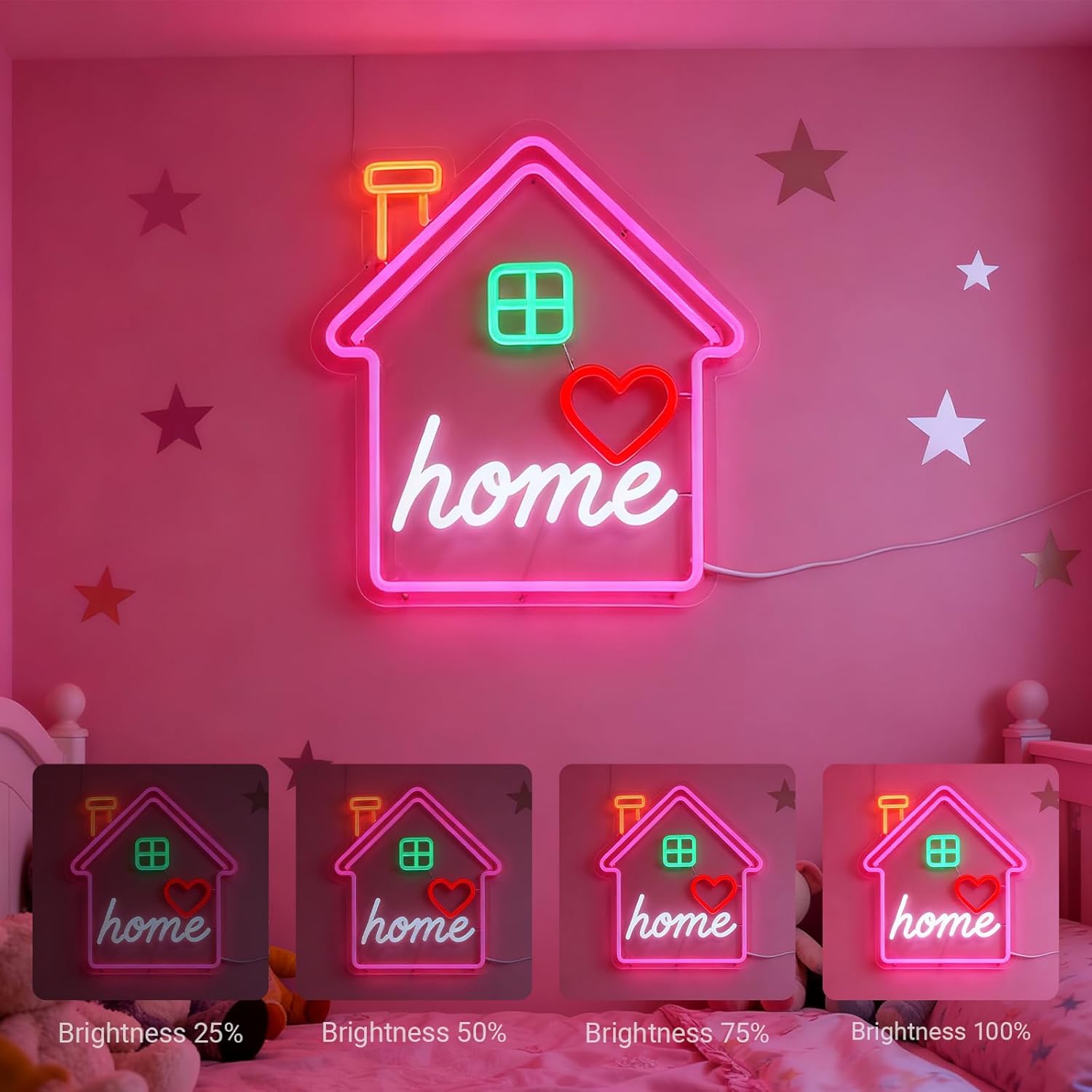Family Neon Sign for Wall Decor -14.3"x13" Home Sweet Home Wall Decor, Dimmable USB Light for Living Room/Bedroom/Entryway