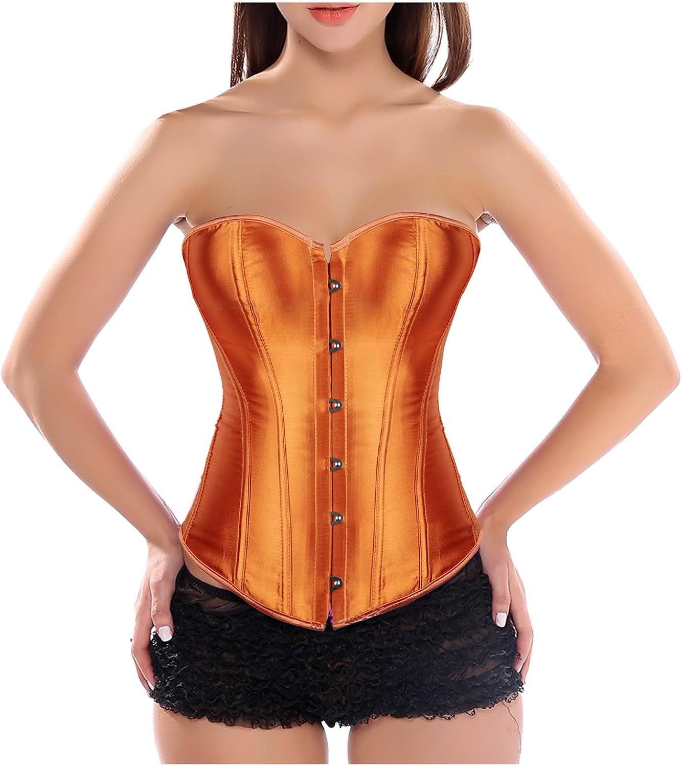 Women's Bustier Corset Top Plus Size Satin Lace Up Waist Cincher Overbust Bustiers Push Up Shapewear Bodysuit