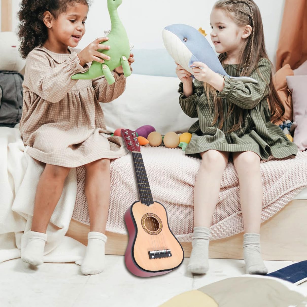 IMIKEYA Guitarra Acústica para Principiantes Instrumento Musical de Madera para Guitarra Infantil Beige para Aprender Tocar y Regalo Educativo