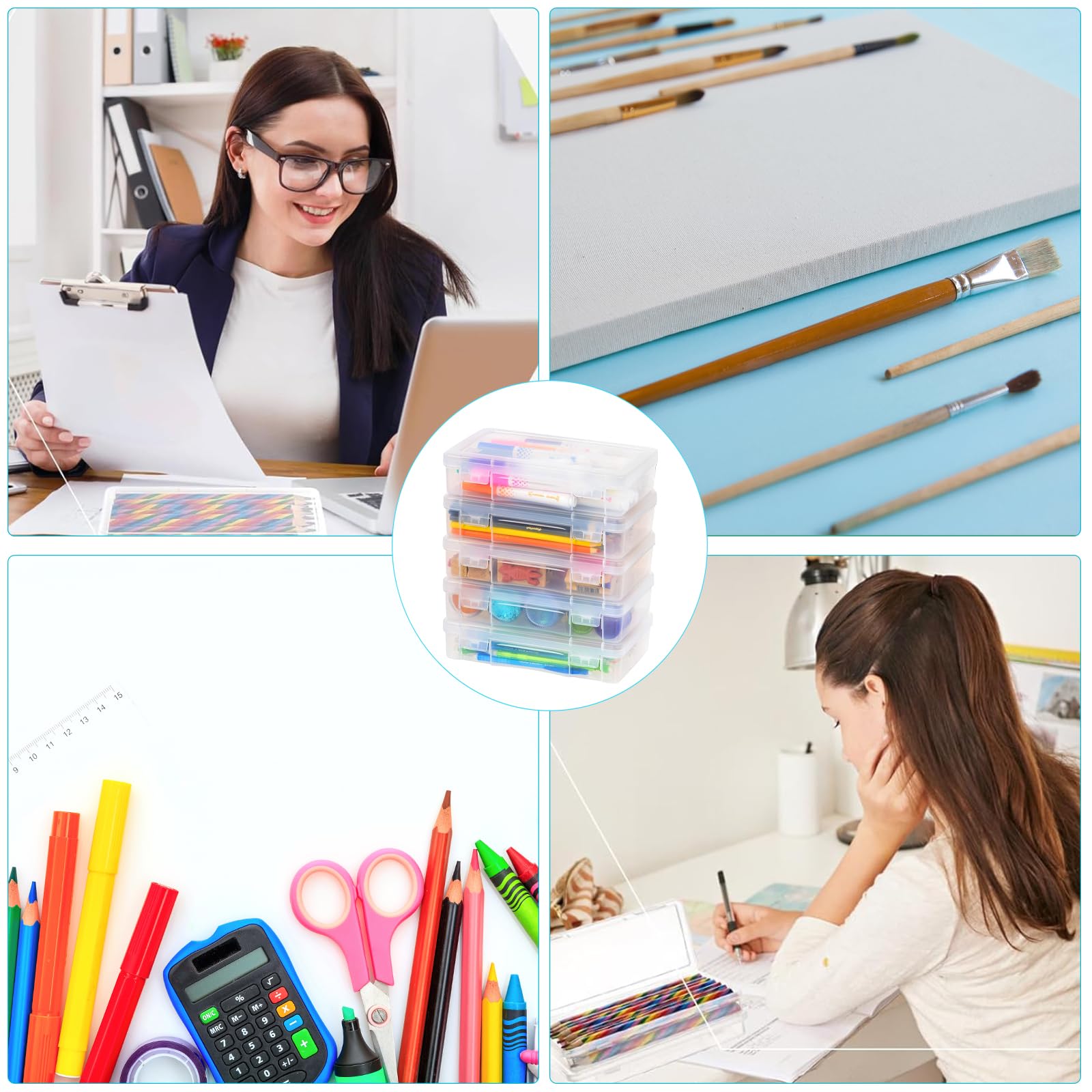 Stapelbare Aufbewahrung Stifte, 6 Stück Stiftebox, Transparent Bastel Organizer mit Deckel Snap Closure, Stapelbare Aufbewahrungsbox, Aufbewahrungsbox für Kunsthandwerk, Teile, Schule, Familie