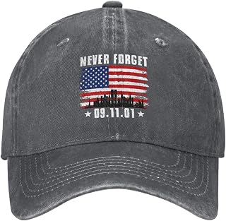 9/11 Hat We Will Never Forget 9 11 Trucker Hat Patriot Day Hat Remember 911 Memorial Baseball Cap for Women Men Black