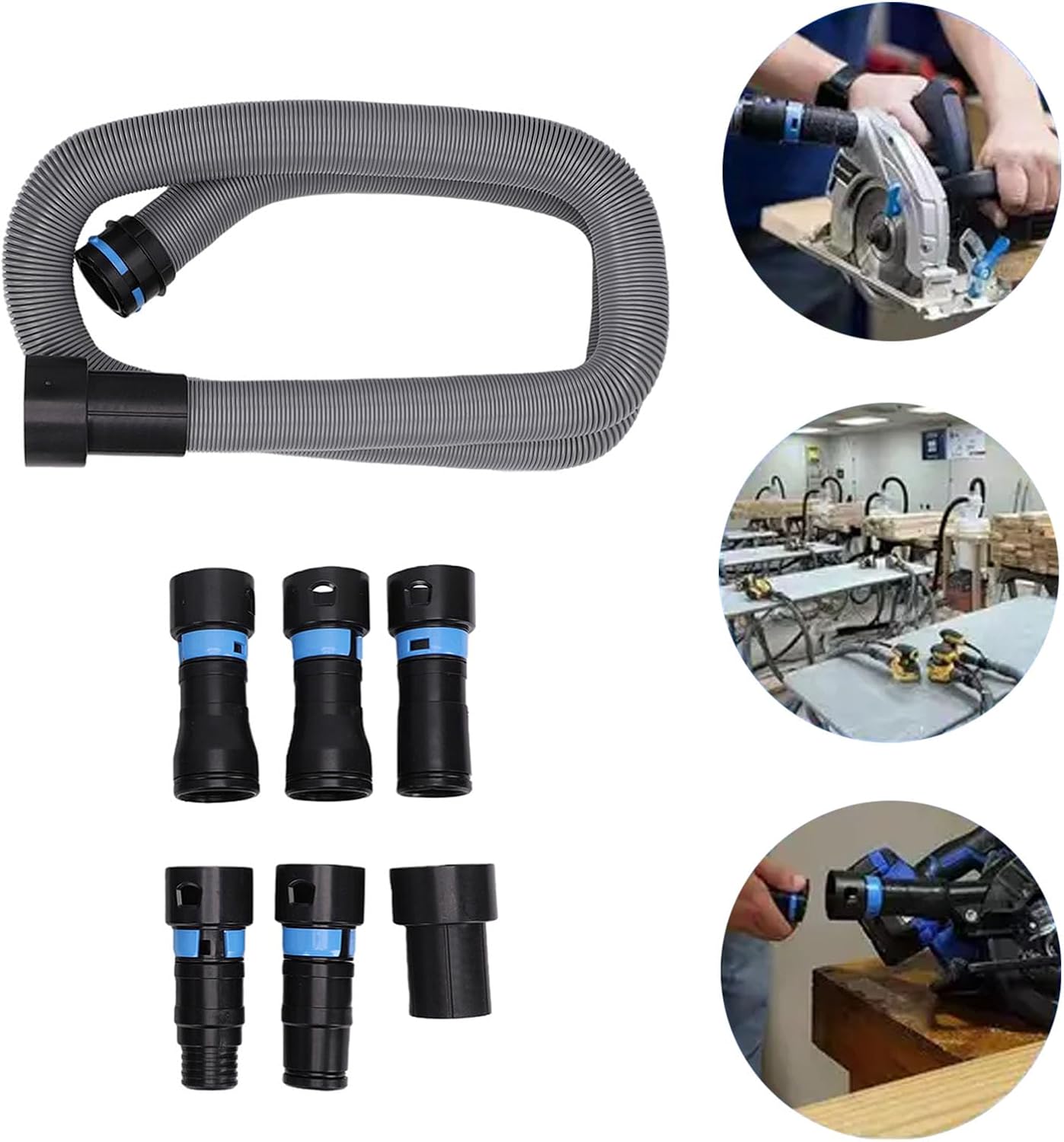1-1/4in x 4.6-17FT Commercial Vacuum Hose Kit | with 6 Adapters Dust Collection Hose for Workshop Power Tools and Wet Dry Shop Vacuums
