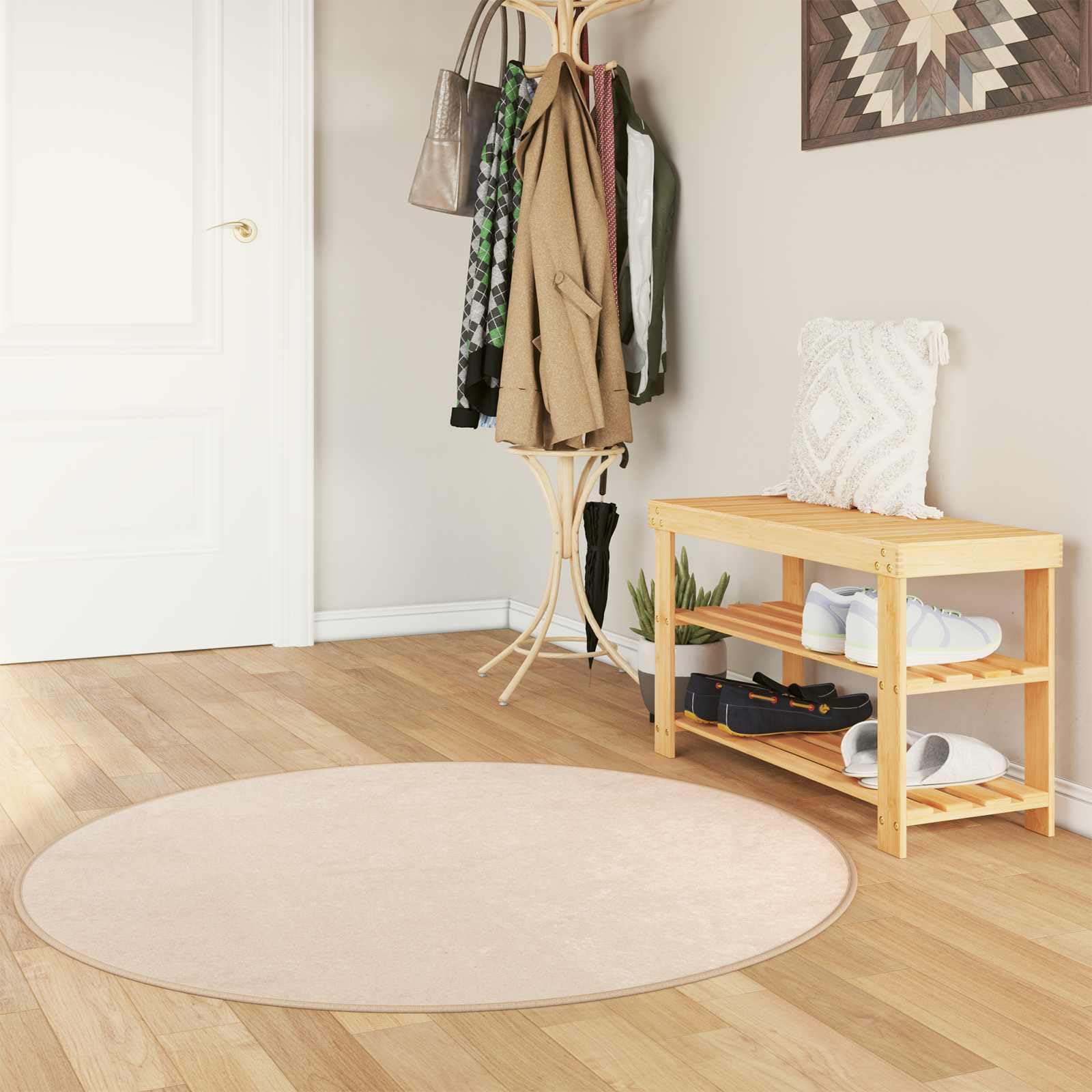 Tapis de couloir antidérapant MARSA rond crème Ø 120 cm lavable pour chambre