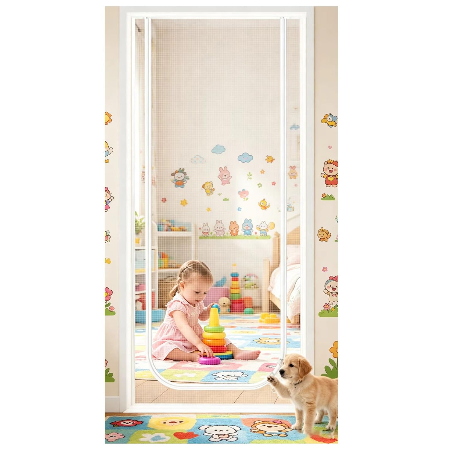 Porte moustiquaire renforcée 120x220 cm haute résistance avec zip pour chiens et chats