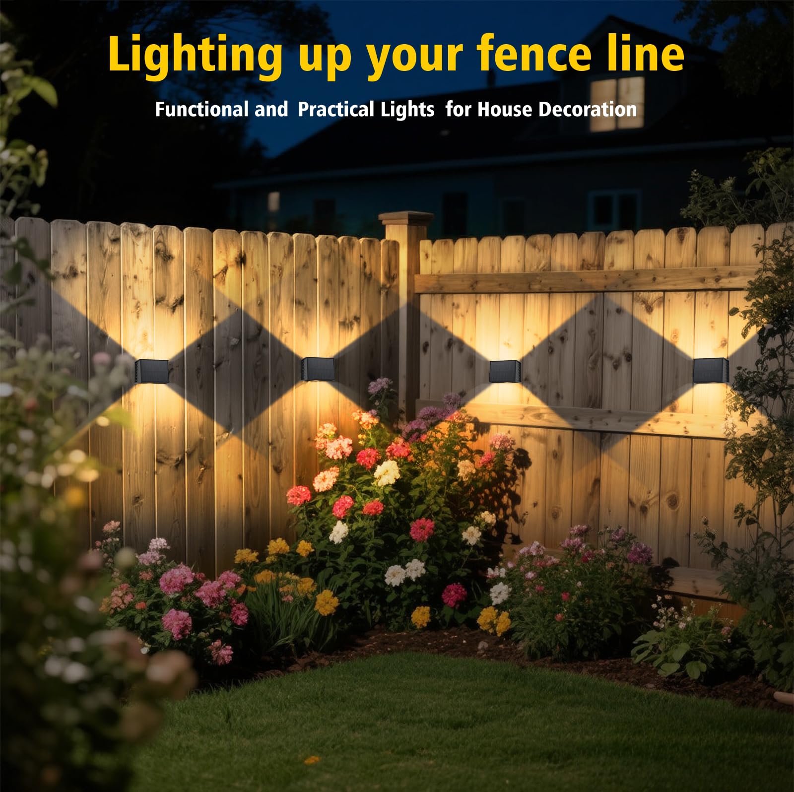 T-SUN Solar Fence Lights Outdoor Garden,IP65 Waterproof Solar Wall Light Outdoor,3000K Warm White,Adjustable Beam Angle,Auto On/Off Sensor Garden Fence Lights for Outside Patio Deck Decorations,2-Pack - Image 4