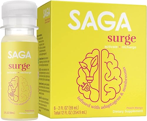 Miniatura 1 de SAGA Surge Mushroom Energy Juice Shots, bebida con cafeína, suplemento para refuerzo de resistencia y apoyo inmunológico, bebida funcional con yerba
