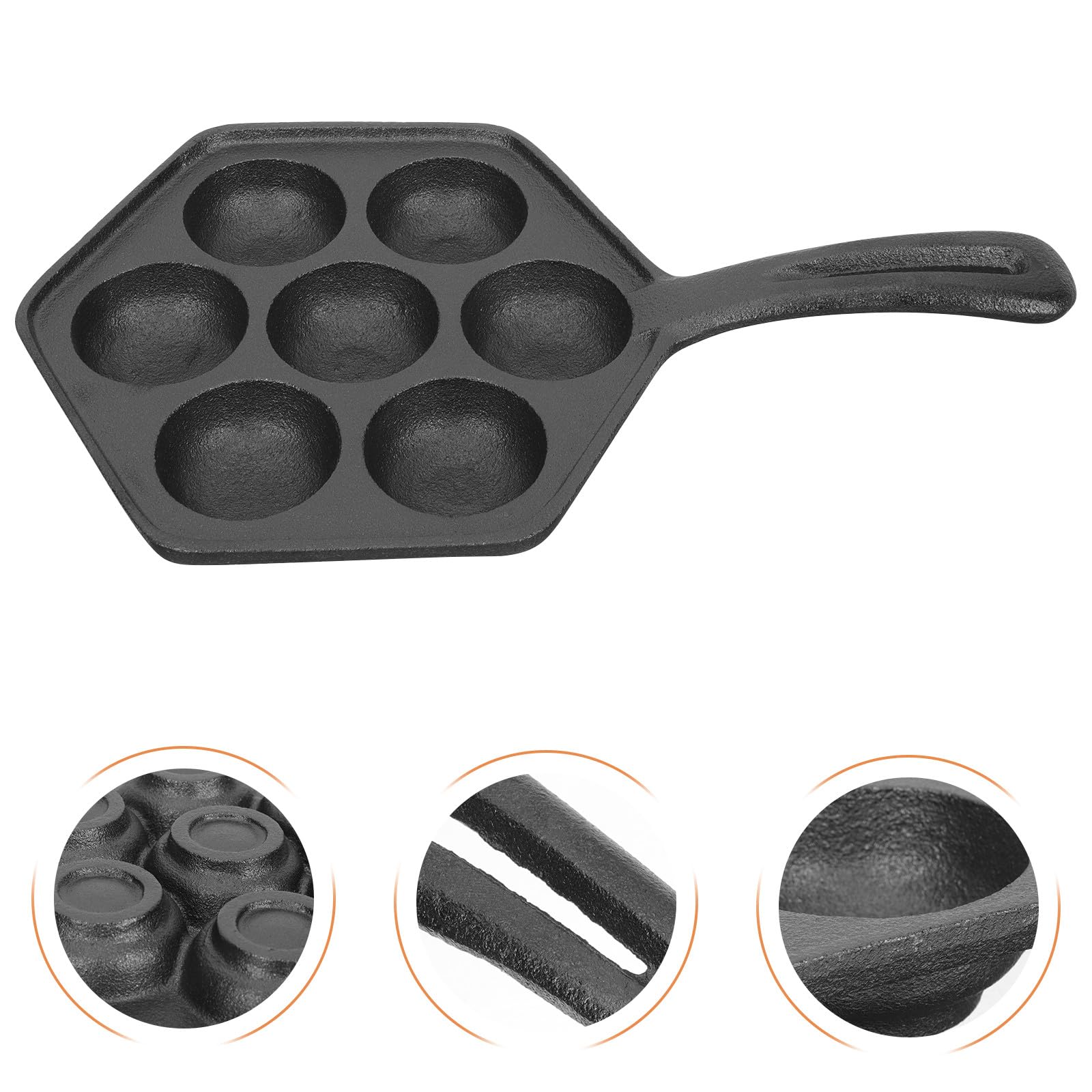Tofficu Molde para Takoyaki de Hierro Fundido Negro, Diámetro 5, 5 Cm | Revestimiento, Resistente al Desgaste, Mango Aislante del Calor, para Barbacoa al Aire Libre y Familia
