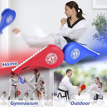 Taekwondo Kick Pads 2PK, Karate Martial Arts Training Equipment Kicking Target Pad, Double Strike Boxing Pads for Kids Youth Adult (Blue&Red)