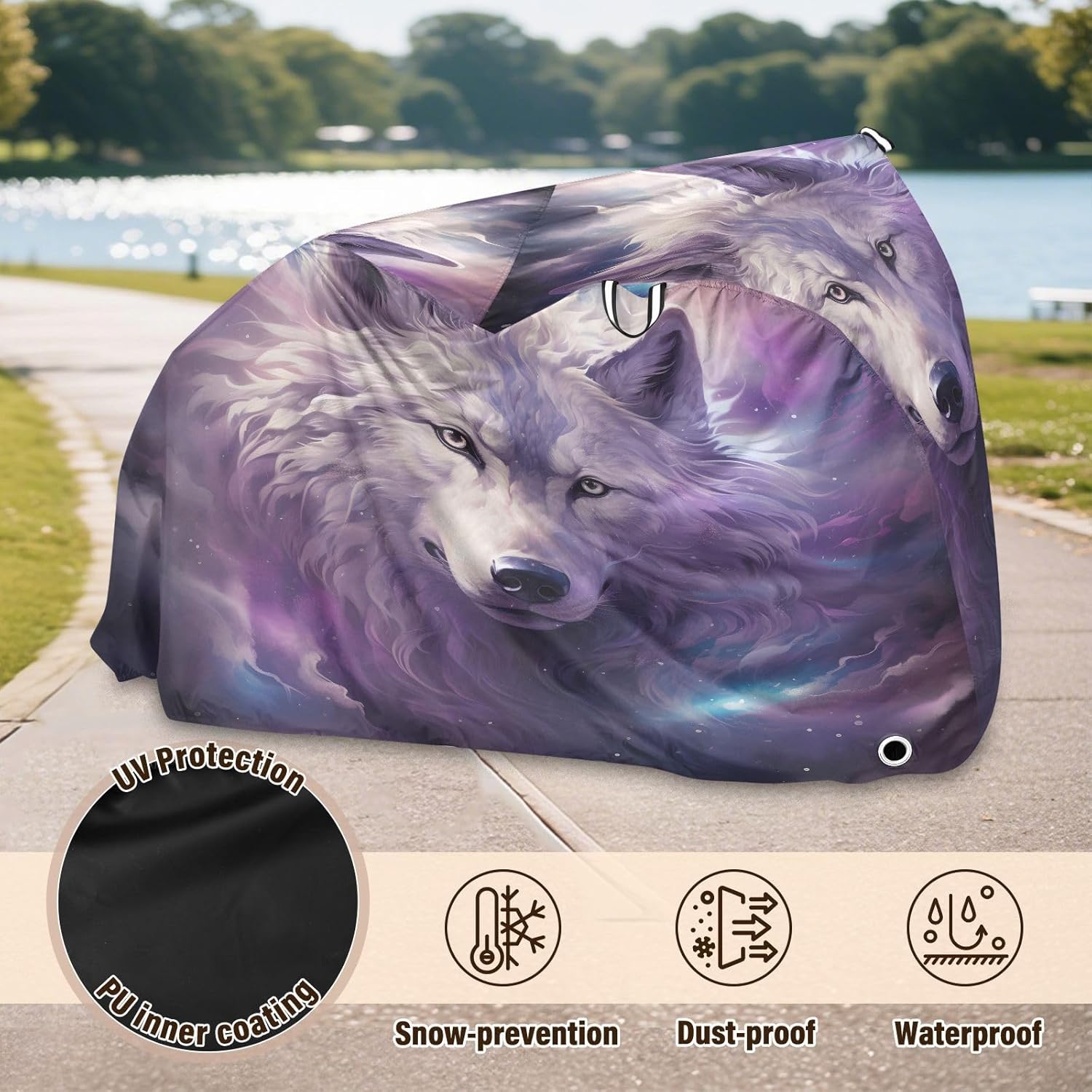 ALAZA White Wolf Bike Cover Waterproof Outdoor Ebike Bicycle Covers Tarp Protection for 1/2 Bikes, Sun UV Dust Wind Proof