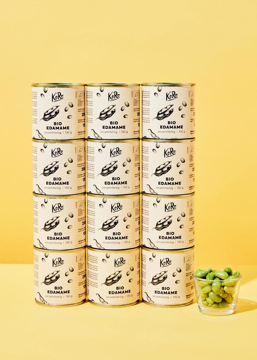 KoRo - Fèves de soja vertes Edamame bio en boîte 12 x 130 g - Précuit - Traitées à la récolte - Snack malin