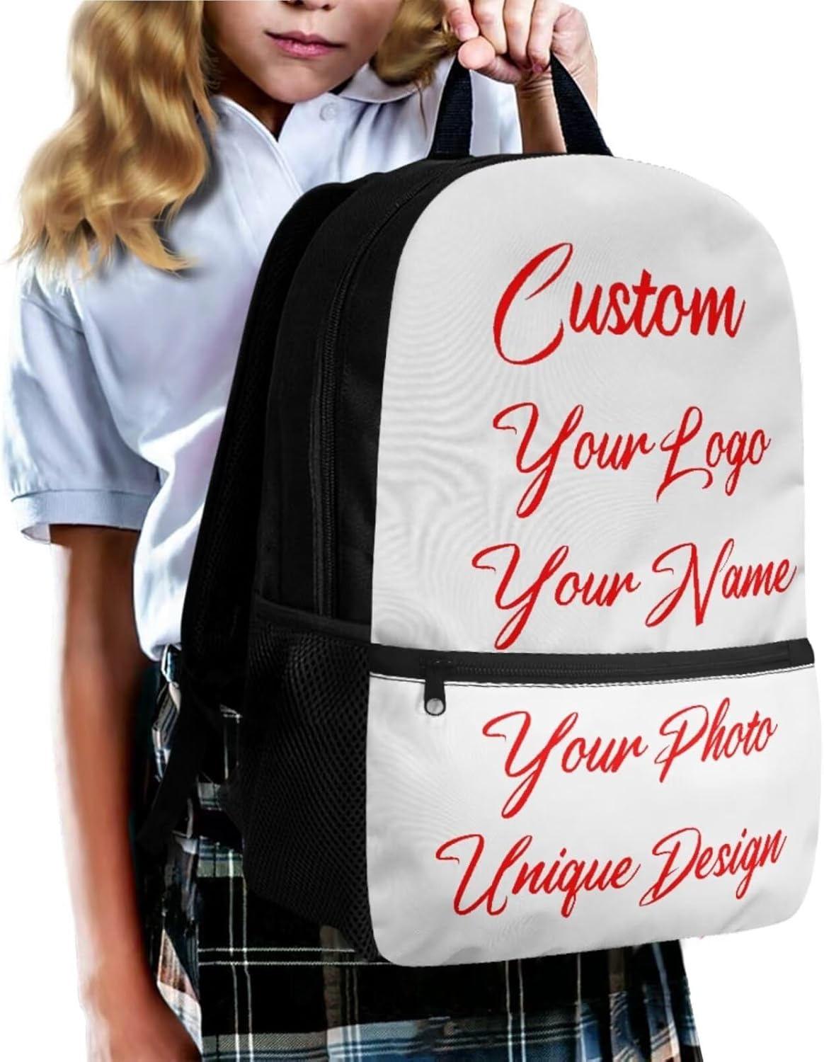 4PCS Custom Your Logo Design Backpack for Girls Boys Kids School Bag Set with Lunch Bag Pencil Case and Wristlet Keychain Trendy Backpack 4 in 1 Set for Travel Children Teens Rucksack