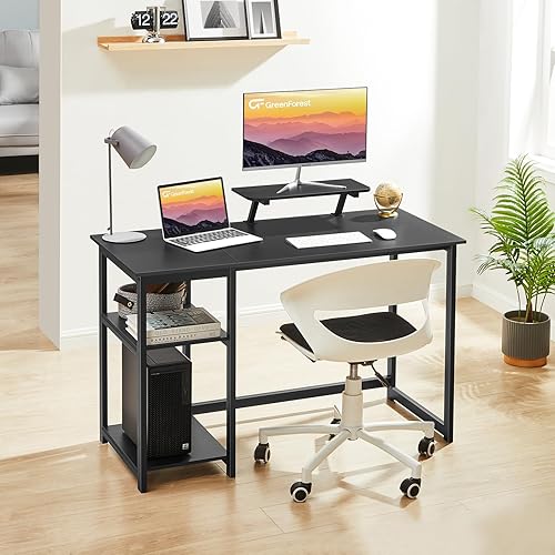 Miniatura 7 de GreenForest Escritorio de oficina en casa para computadora con soporte para monitor y estantes de almacenamiento en el lado izquierdo o derecho,