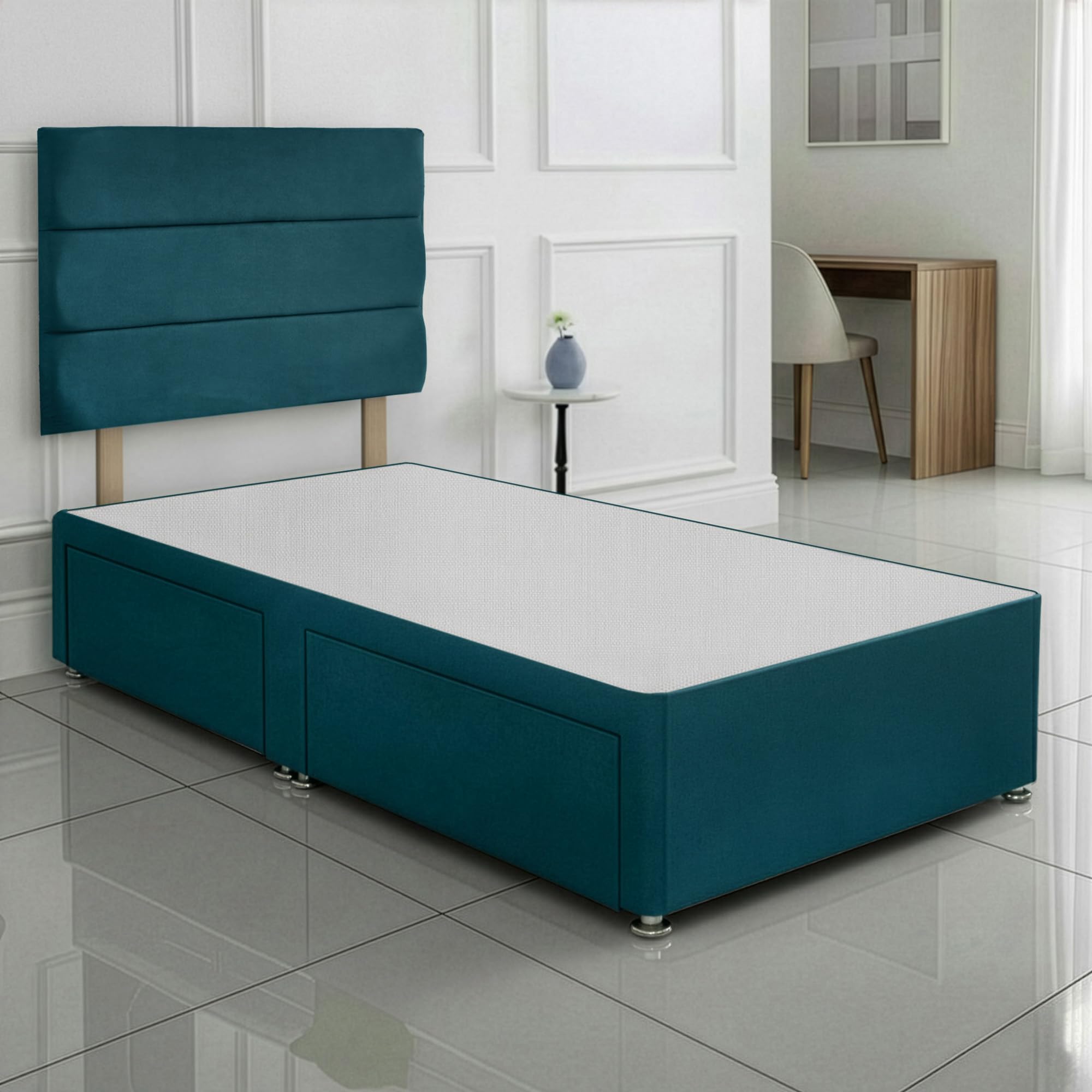 SANA SLEEP Single Bed with 2 Drawers - 3FT (jade Fabric) - Stylish Divan Set for Comfortable Living - Durable Frame for Cosy Bedrooms - Luxurious Bed for Modern Homes - Storage Solution.