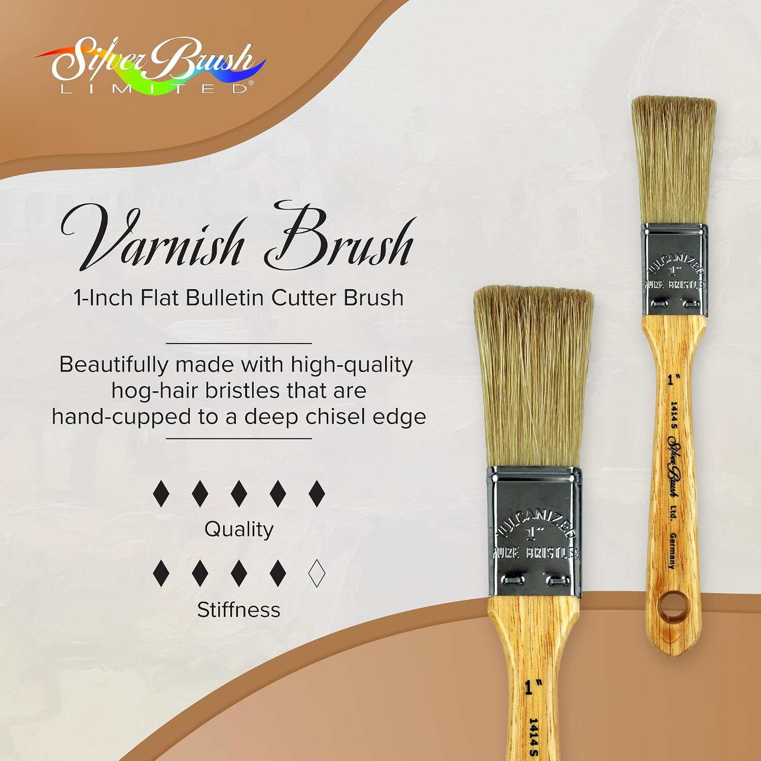 Silver Brush Limited 1414S Varnish Brush, Flat Bulletin Cutter, Natural Hardwood, Short Handle, Size 1"