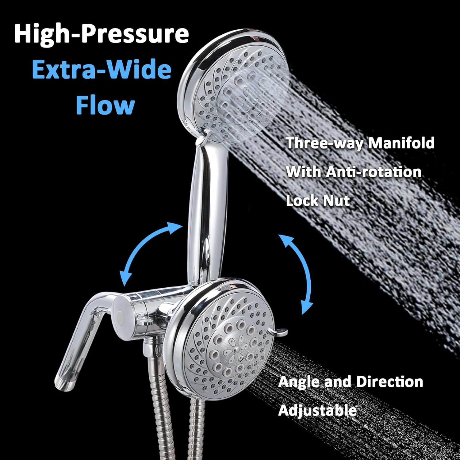 5 Mode High Pressure Shower Combo with Handheld and Fixed Shower,Stainless Steel Hose,Adjustable Bracket,Suitable for Cleaning Tub,Corner,Tile & Pets in Bathroom