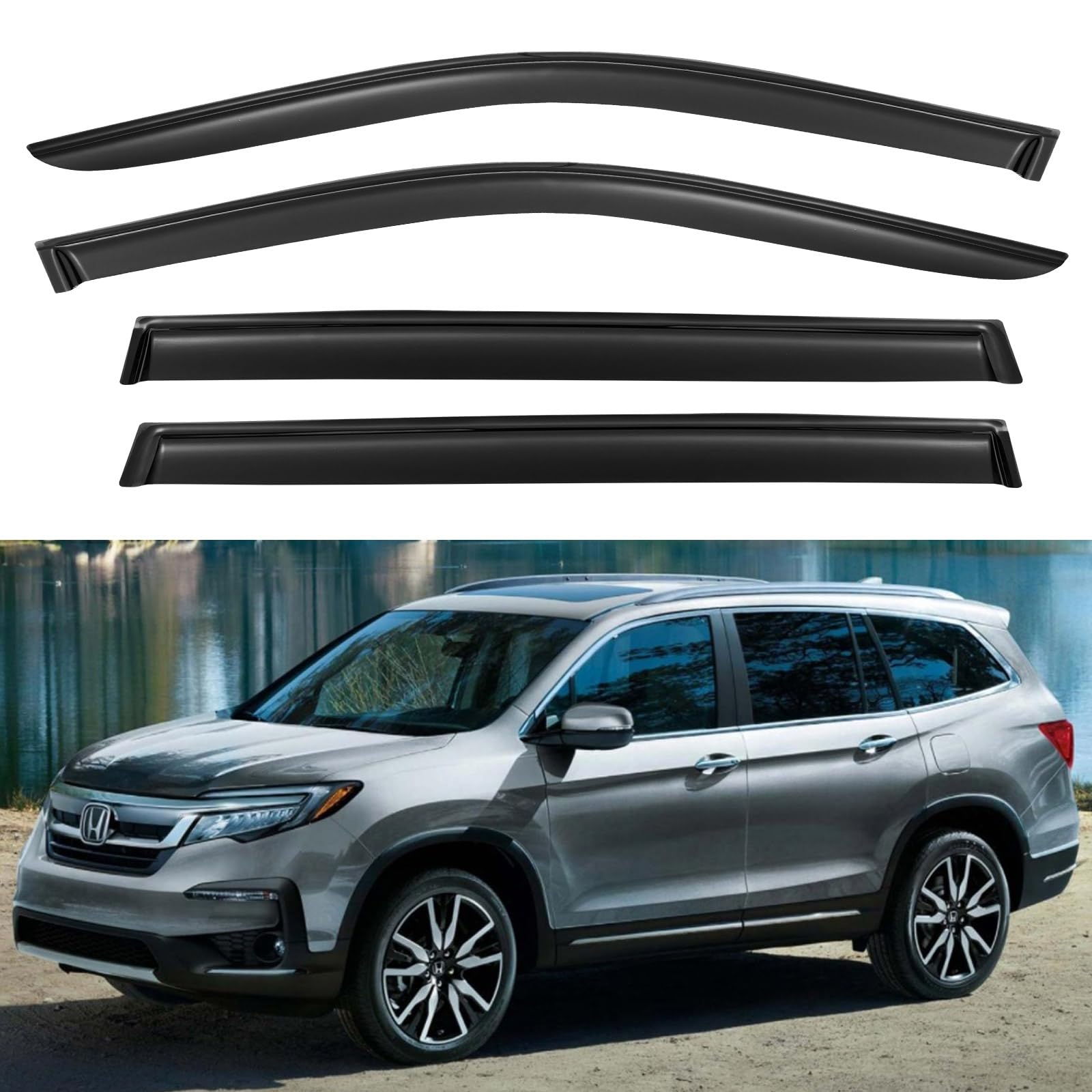YQAUTEC Window Visors Rain Guards Shield for Honda Pilot 2016 2017 2018 2019 2020 2021 2022, Window Wind Deflectors Vent Shades for 16-22 Pilot (Excludes Touring Models)