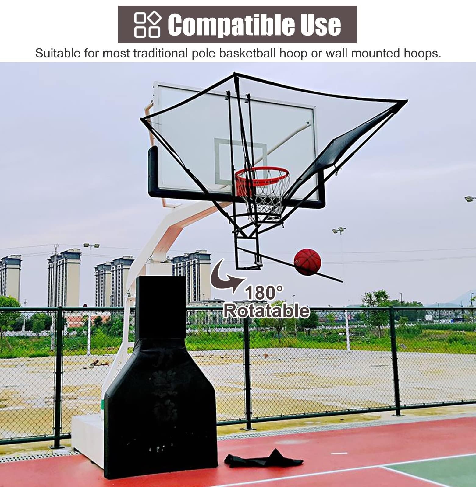 Red de retorno automático de baloncesto, accesorio de rebote para aro, ahorra tiempo y esfuerzo, no más pelotas de búsqueda, perfecta para práctica de tiro en solitario, fácil montaje en aro de