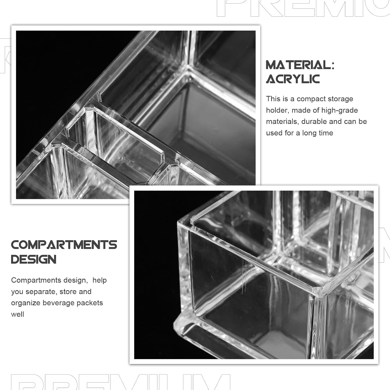 Abaodam Acrylic Sugar Packet Organizer and Tea Bag Holder, Small Countertop Coffee and Tea Storage Box, Compact 14.6×8.1×6cm Organizer for Kitchen and Coffee Bar