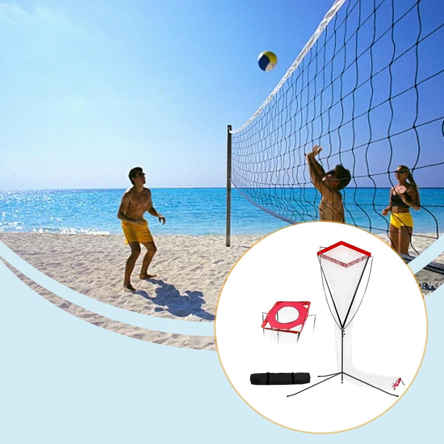Volleyball Setter Training Net Volleyball Practice Net System with Carry Bag Training Equipment Aid Adjustable for Passing