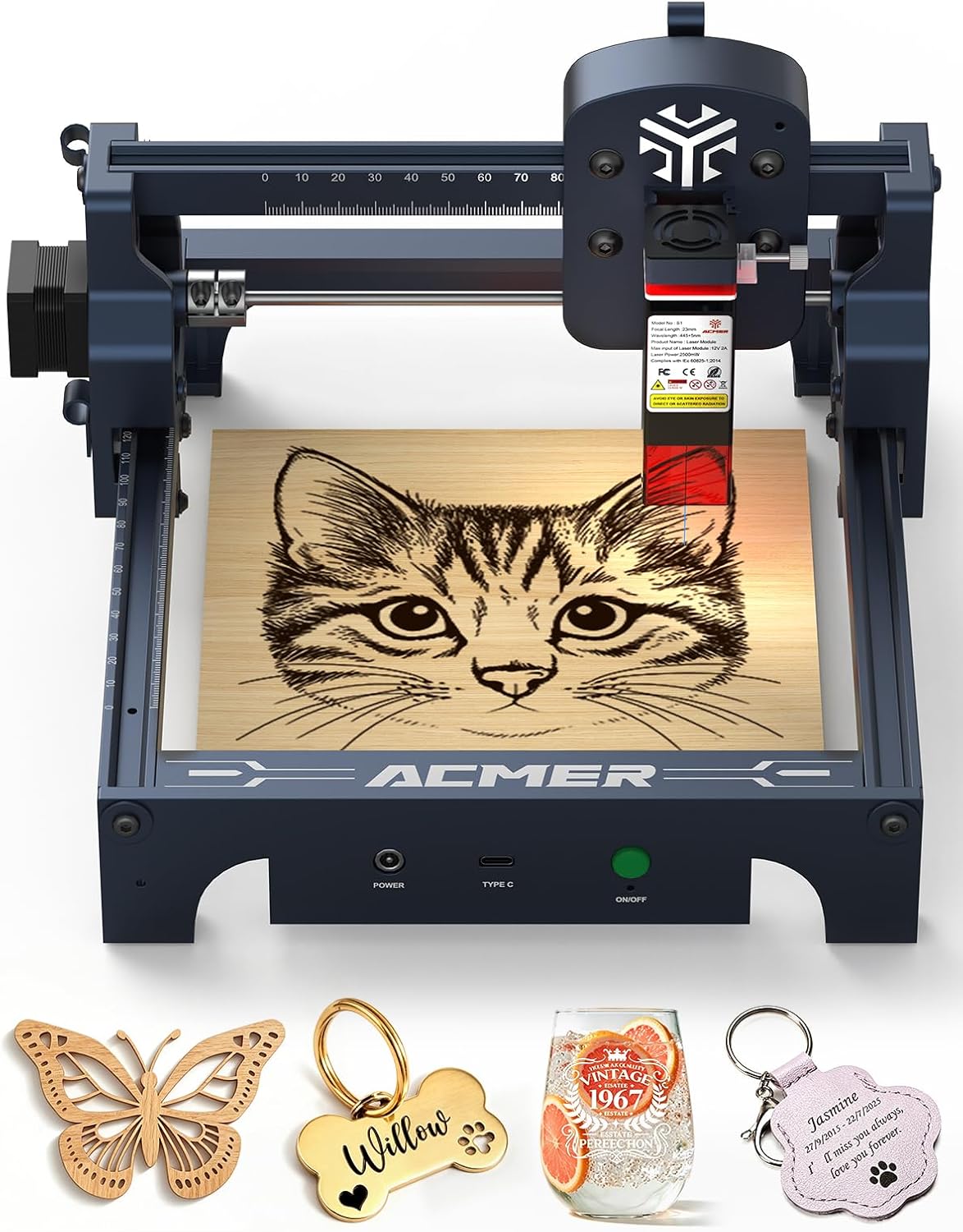 ACMER S1 2500mW Laser Engraver, Portable Cutter & Engraving Machine for Beginners,130×130mm Working Area,0.06mm Laser Spot,Creative DIY,Education STEM,Customized Business with Wood,Metal