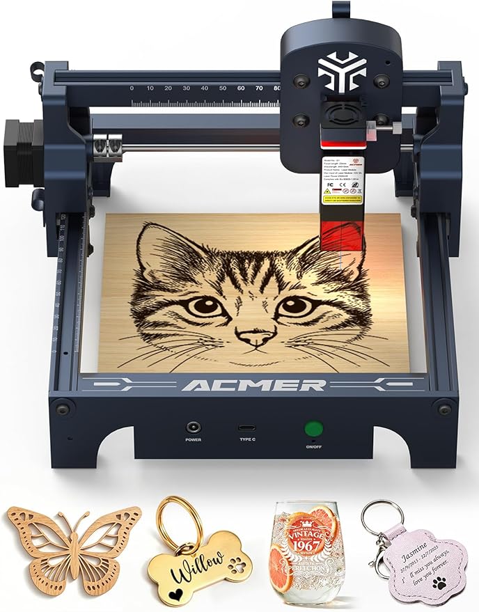 ACMER S1 2500mW Laser Engraver, Portable Cutter & Engraving Machine for Beginners,130×130mm Working Area,0.06mm Laser Spot,Creative DIY,Education STEM,Customized Business with Wood,Metal