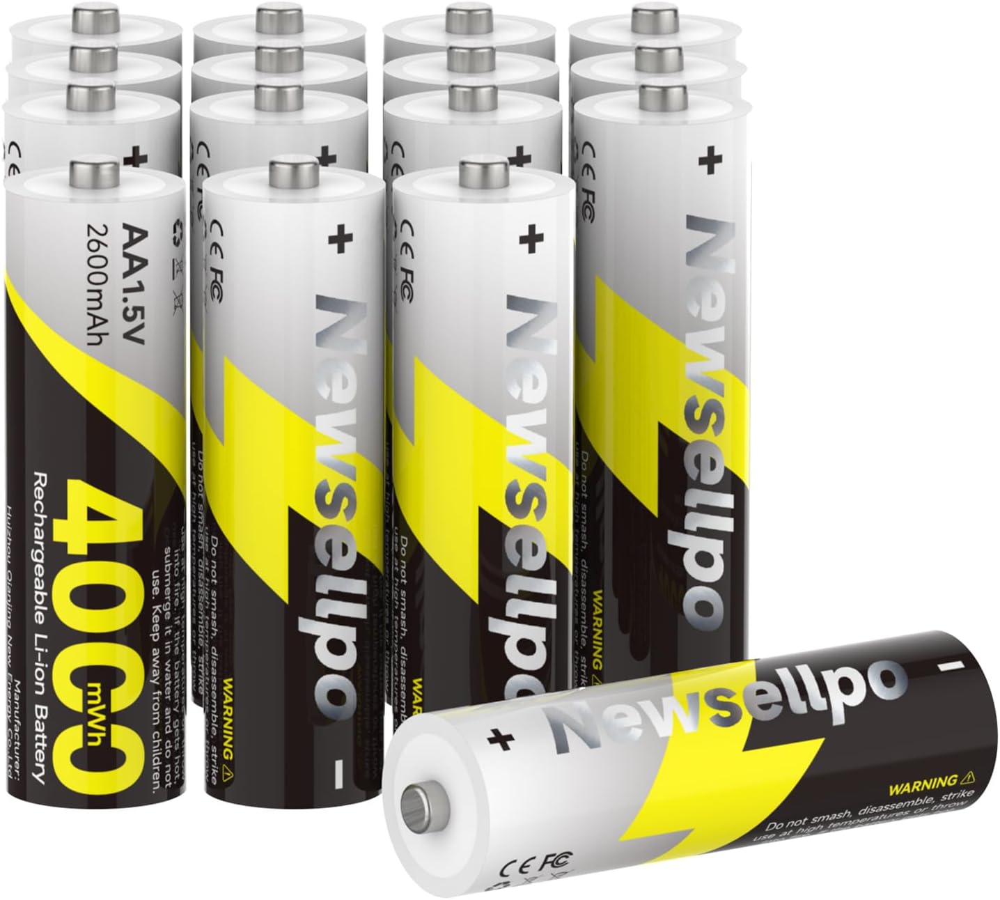 Rechargeable AA Lithium Batteries 16 Pack, 1.5V 4000mWh High Capacity Li-ion Double A Battery 2000 Cycle Long-Lasting Multiple Charging Protections for Blink Outdoor Camera, Toys (Only Batteries)