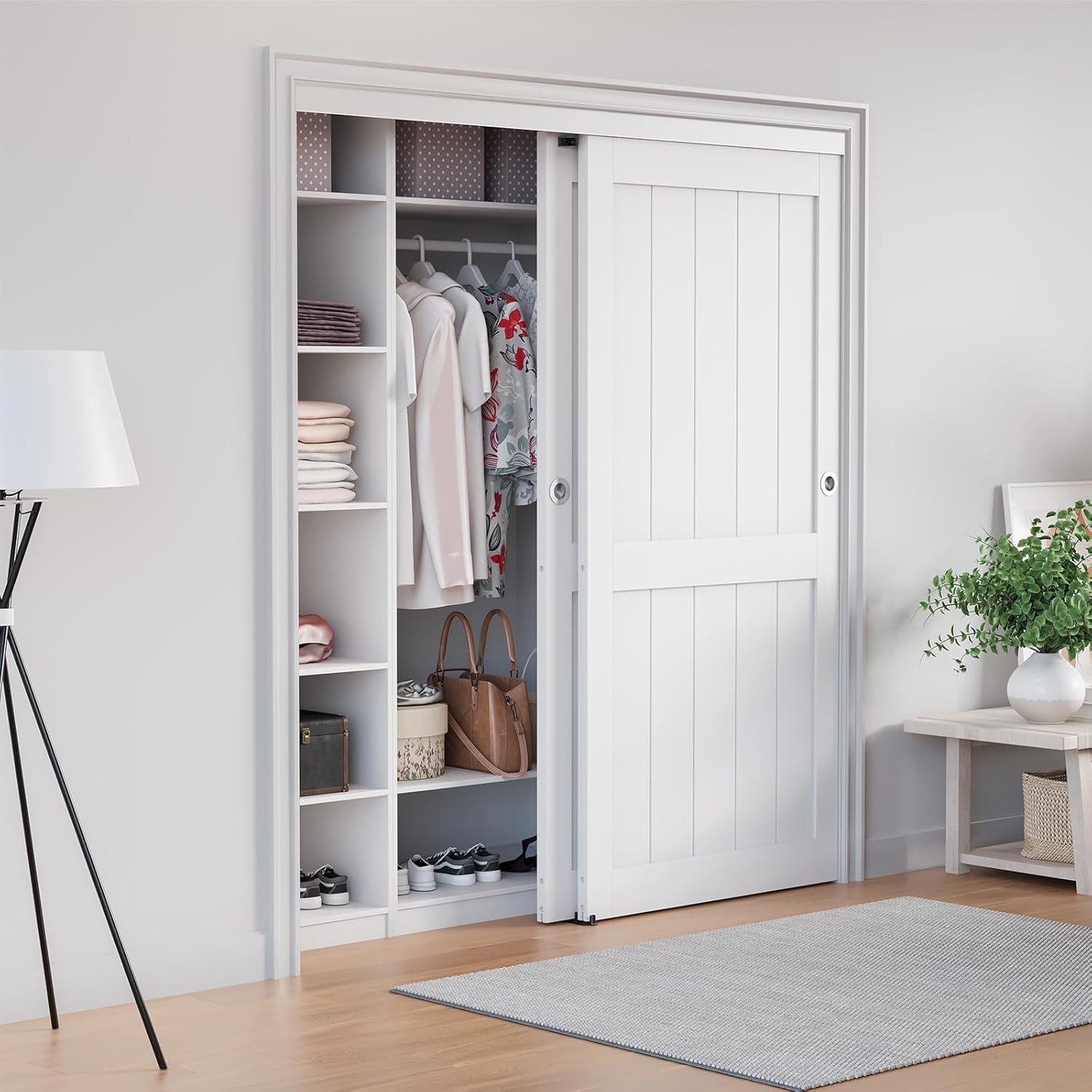 6FT Bypass Door Hardware, Closet Door Track Kit, Top-Mounted Style, Made of Heavy Duty Aluminum, Smoothly and Quietly, for 2 Doors System - Fit Min Door Panel Width of 36.5in, Silver